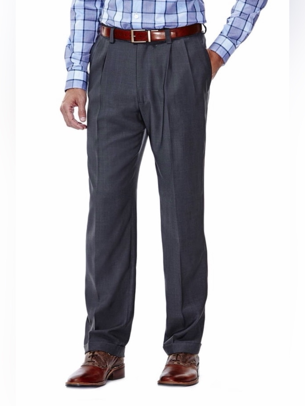 NWT Haggar 40x31 E-CLO Stria Pleated Dress Pants Charcoal Gray Classic Fit Men